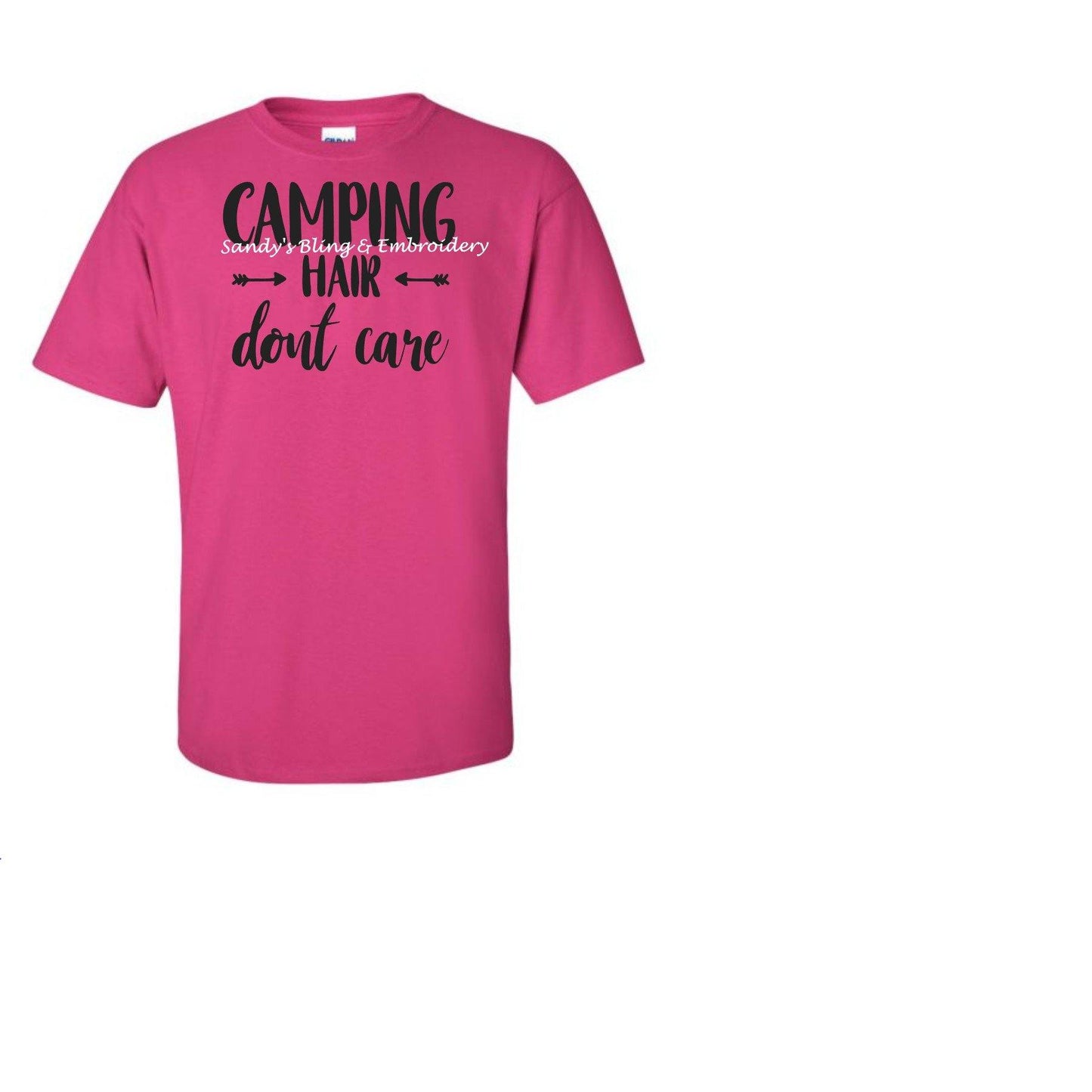 Camping Hair Don't Care Short Sleeved T-shirt Adult size - Sandy's Bling & Embroidery