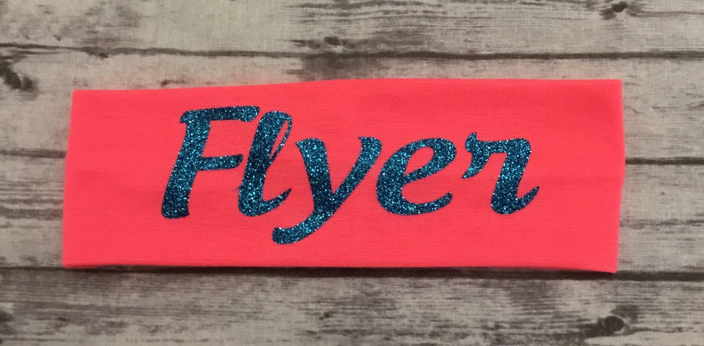 Flyer Headband with Aqua Glitter Vinyl - Sandy's Bling & Embroidery