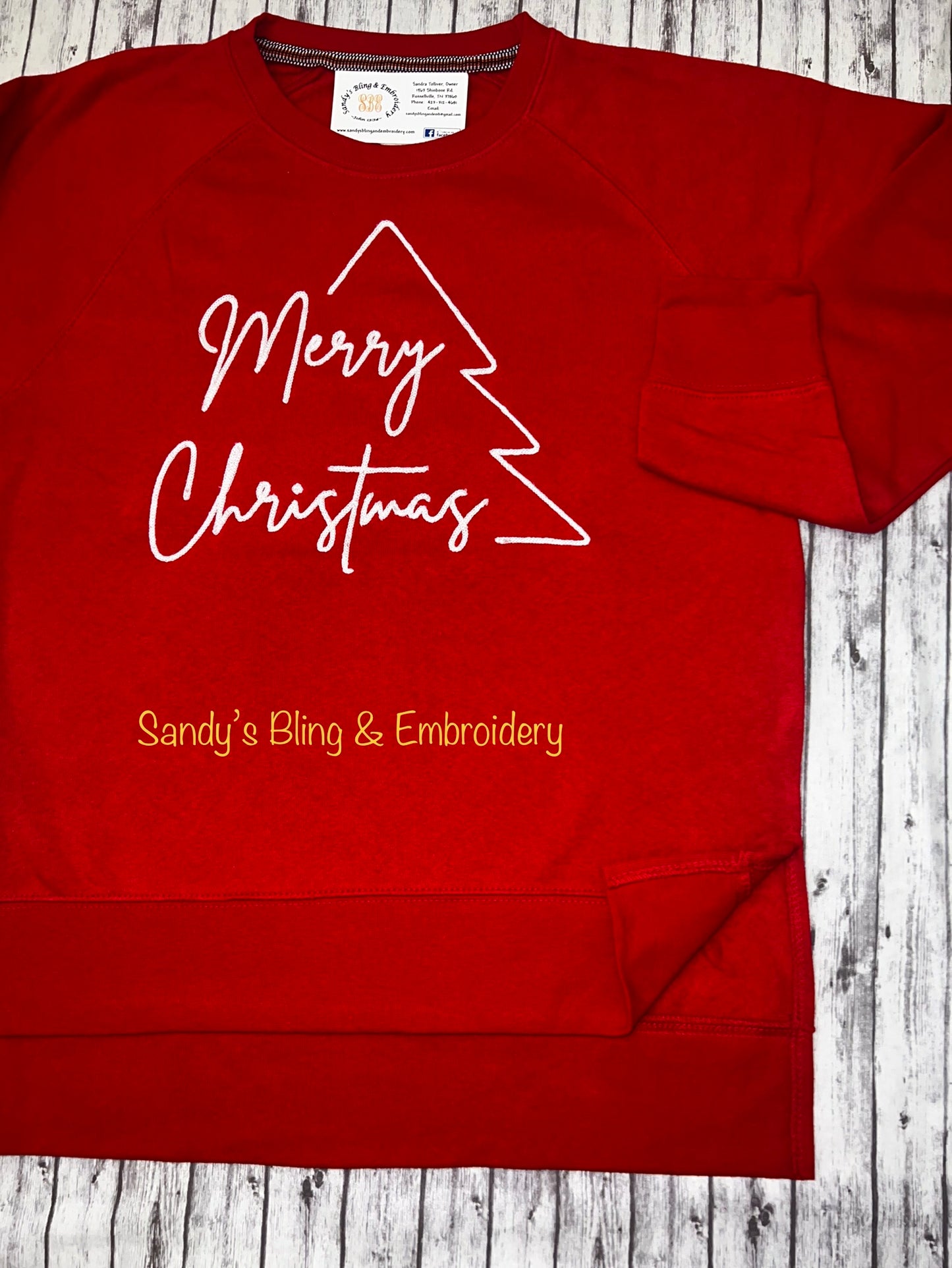 Ladies Red Merry Christmas Embroidered Sweatshirt