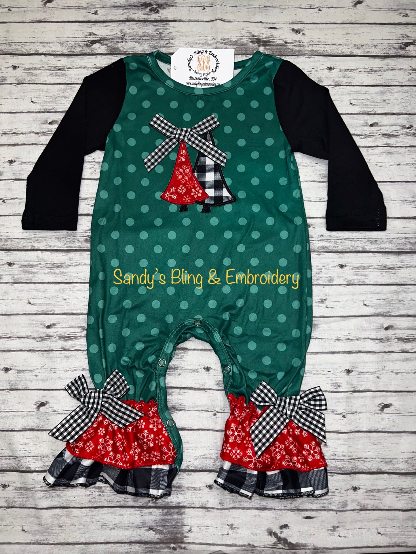 Girls Appliquéd Christmas Tree Romper