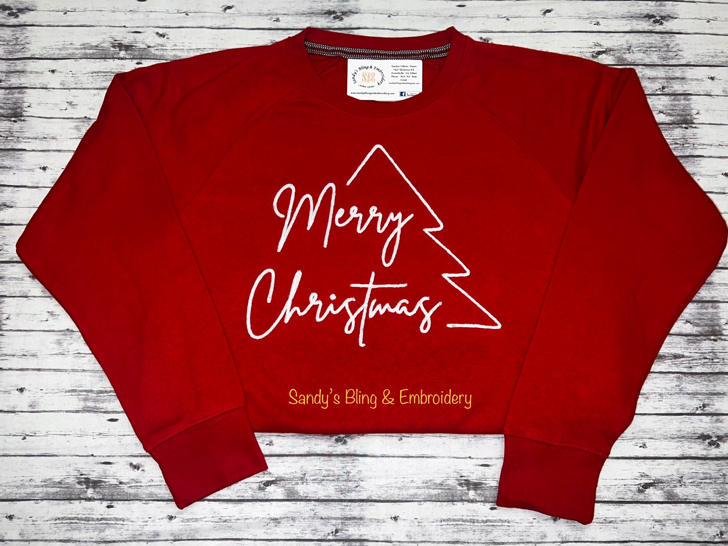 Ladies Red Merry Christmas Embroidered Sweatshirt