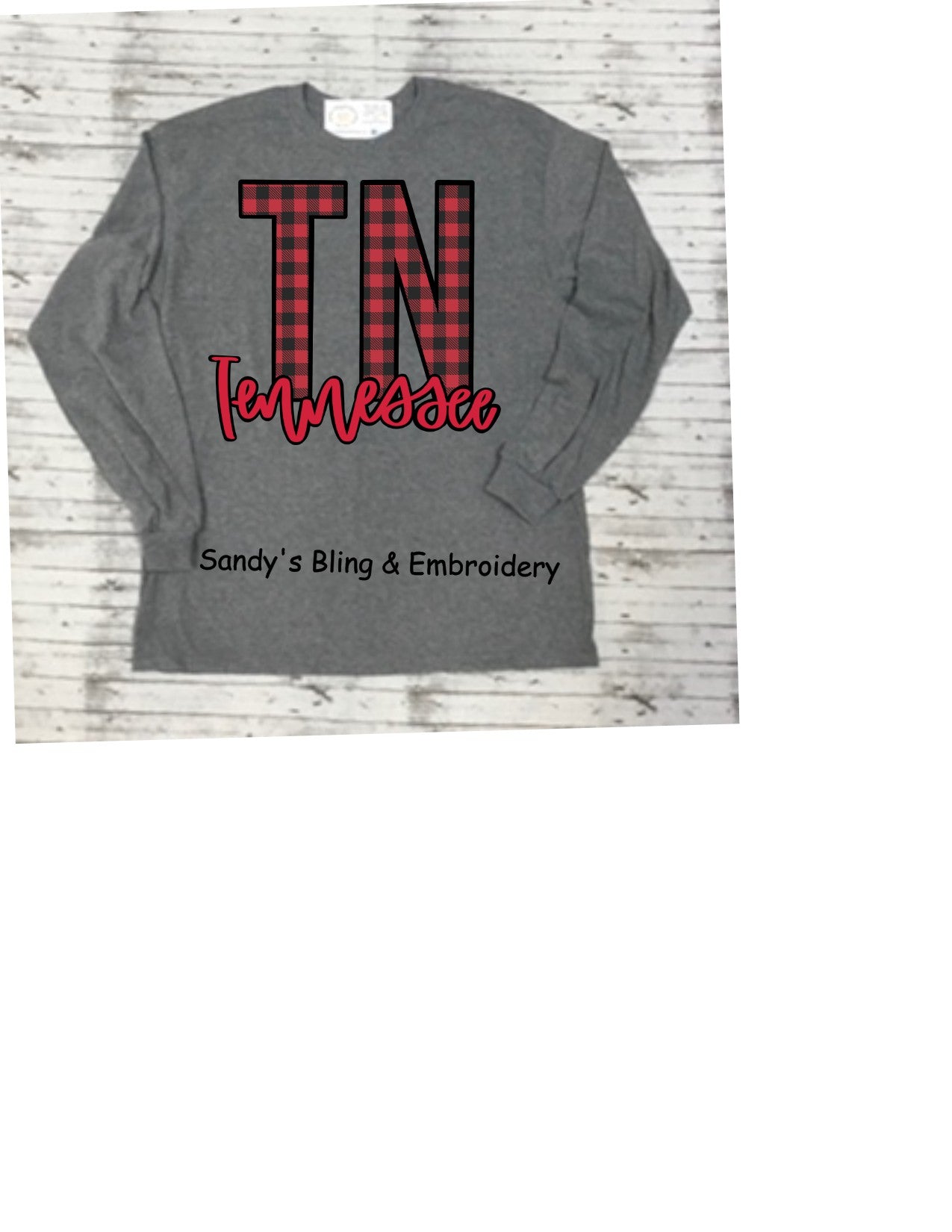 Tennessee Red & Black Buffalo Plaid Long sleeved T-shirt Adult Small-3X - Sandy's Bling & Embroidery