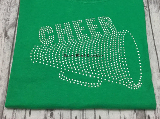 Green Cheer Megaphone (Large Version) Rhinestone T-shirt - Sandy's Bling & Embroidery