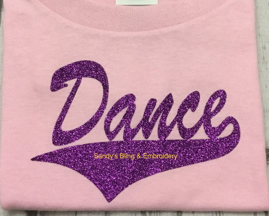 Toddler Pink Dance T-shirt with Purple Glitter Vinyl - Sandy's Bling & Embroidery