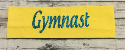 Gymnast Headband with Aqua Glitter Vinyl - Sandy's Bling & Embroidery