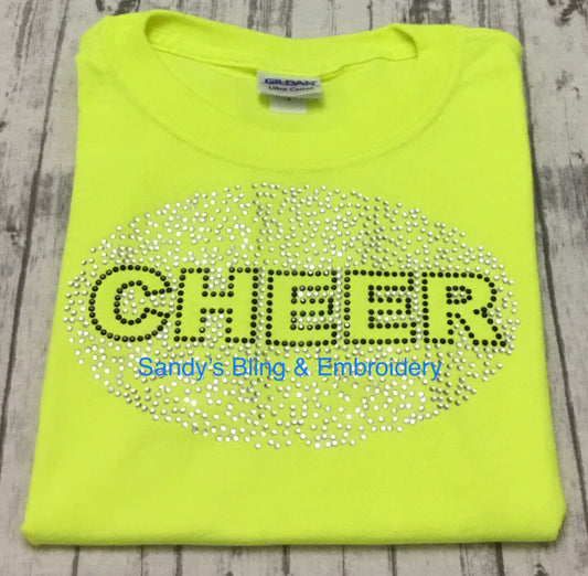 Neon Yellow Cheer Scatter Rhinestone T-shirt - Sandy's Bling & Embroidery