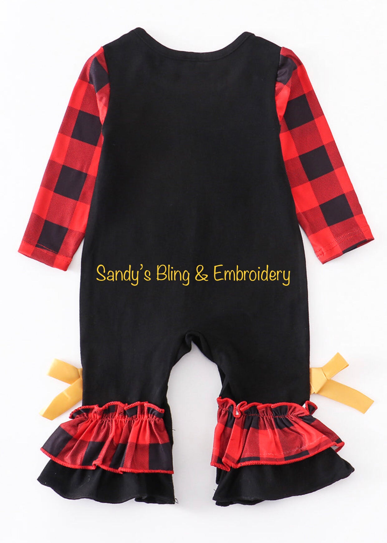 Baby Girl's Red & Black Buffalo Plaid Rainbow Ruffle Romper