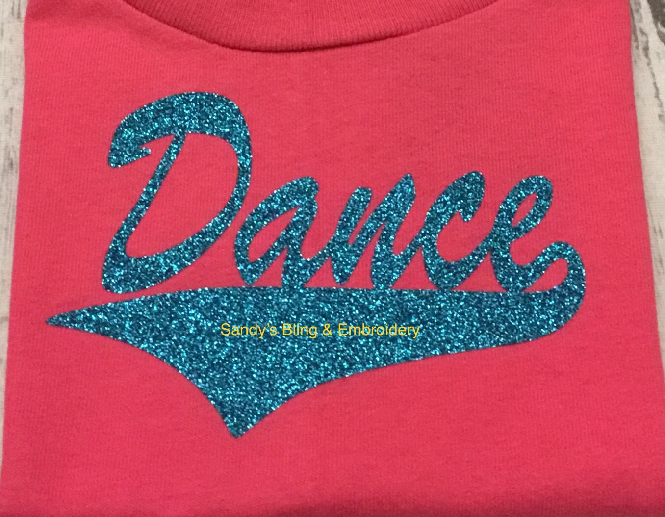 Toddler Hot Pink Dance T-shirt with Aqua Glitter Vinyl - Sandy's Bling & Embroidery