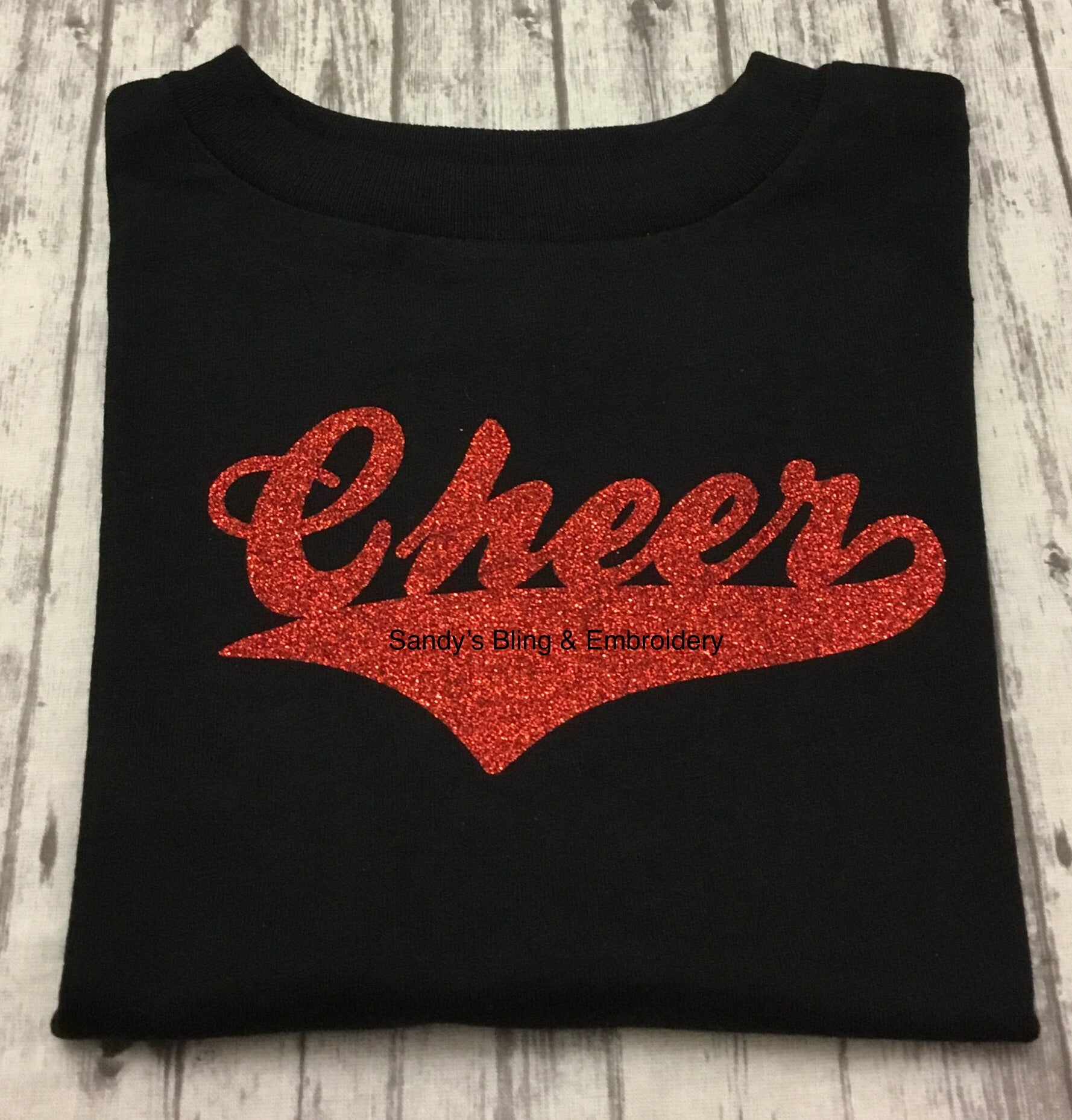 Toddler Black Cheer T-shirt with Red Glitter Vinyl - Sandy's Bling & Embroidery