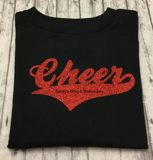 Toddler Black Cheer T-shirt with Red Glitter Vinyl - Sandy's Bling & Embroidery