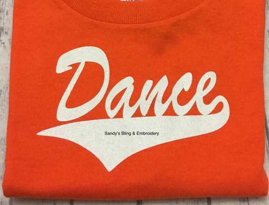 Toddler Orange Dance T-shirt with White Glitter Vinyl - Sandy's Bling & Embroidery