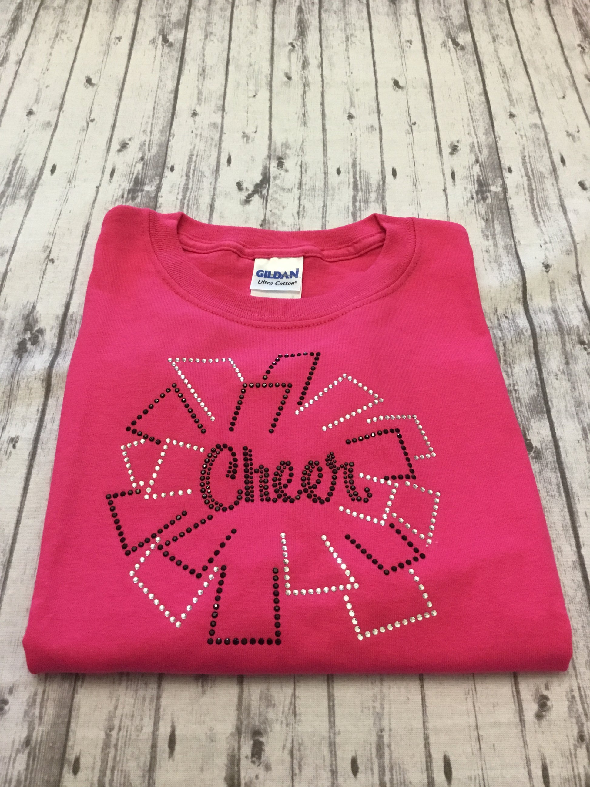 Hot Pink Cheer Pom Pom Rhinestone T-shirt - Sandy's Bling & Embroidery