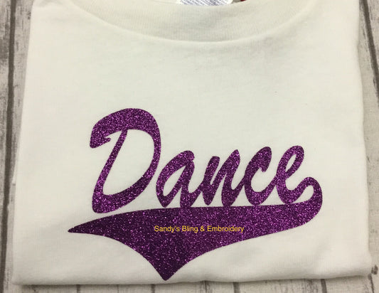 Toddler White Dance T-shirt with Purple Glitter Vinyl - Sandy's Bling & Embroidery