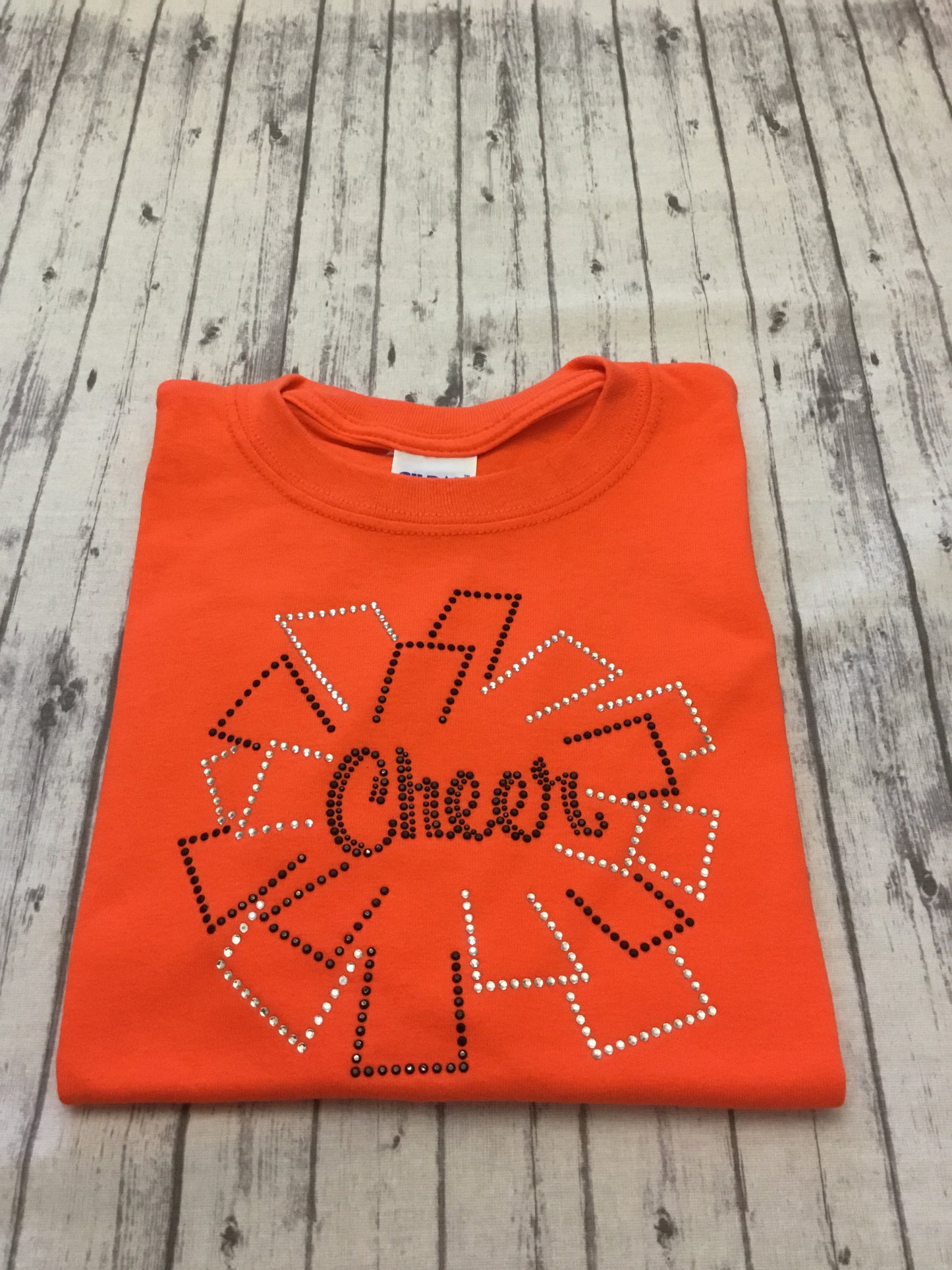 Orange Cheer Pom Pom Rhinestone T-shirt - Sandy's Bling & Embroidery