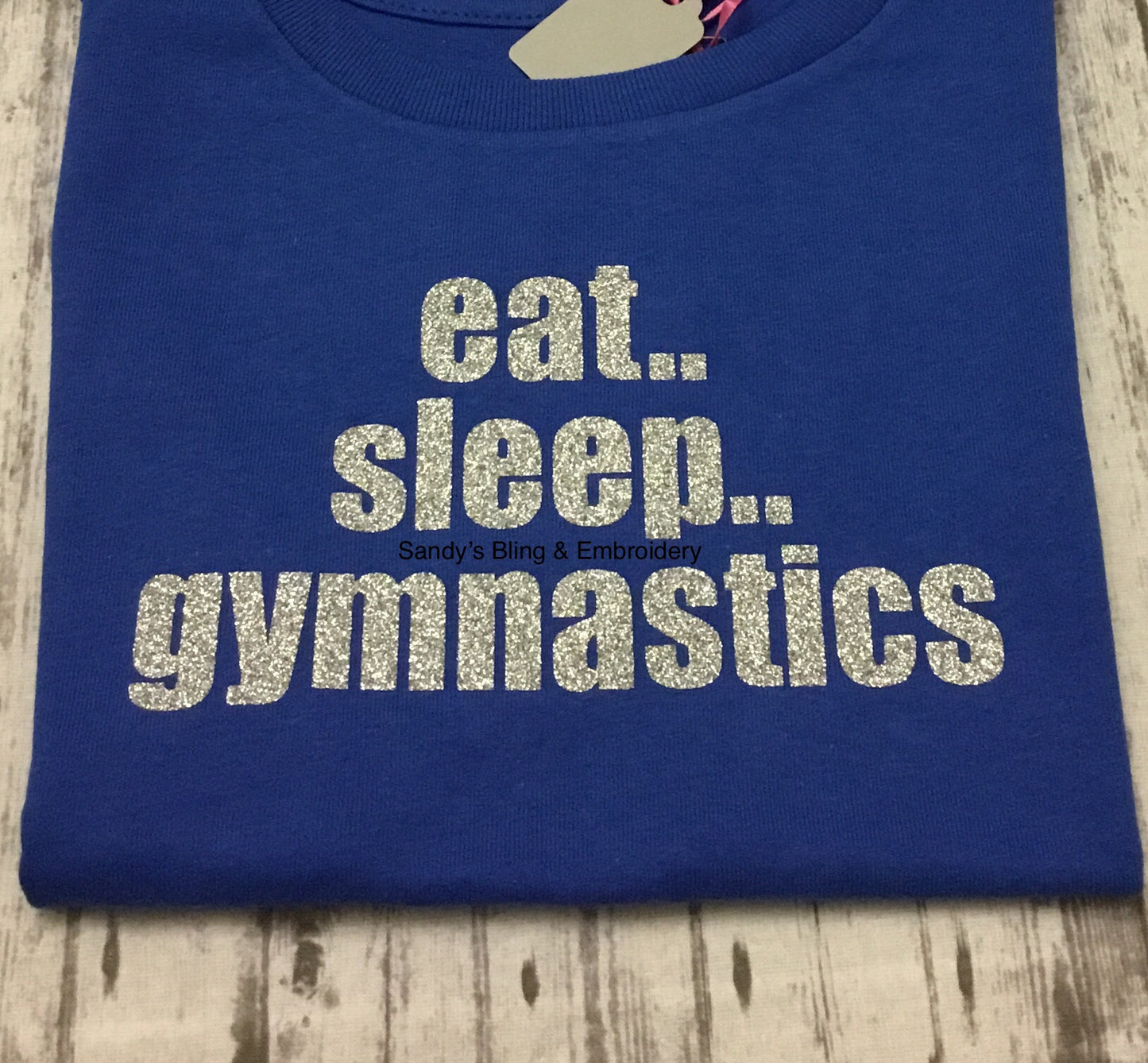 Toddler Royal Blue Eat Sleep Gymnastics T-shirt with Silver Glitter Vinyl - Sandy's Bling & Embroidery