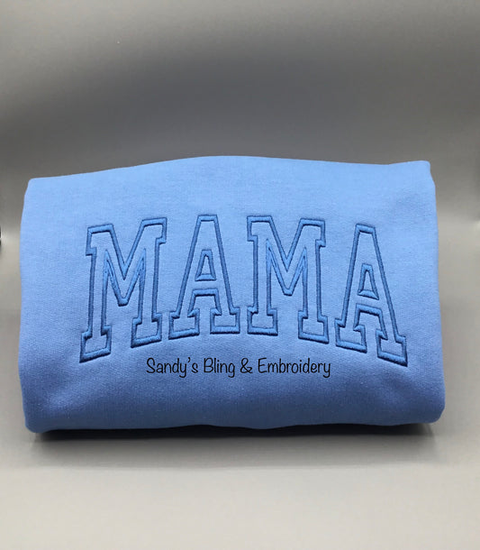 Custom Mama Embroidered Sweatshirt Blue on Blue