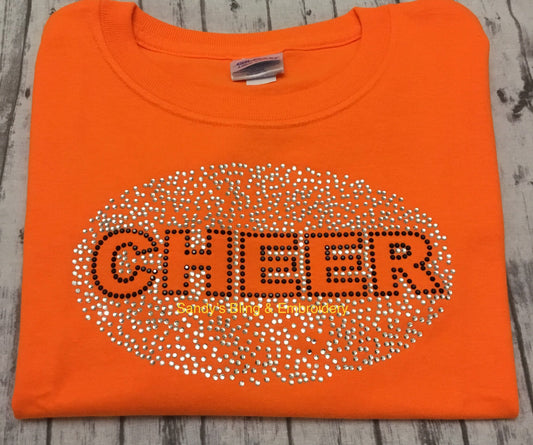 Neon Orange Cheer Scatter Rhinestone T-shirt - Sandy's Bling & Embroidery