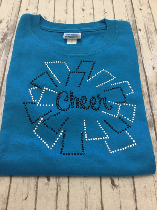 Sapphire Blue Cheer Pom Pom Rhinestone T-shirt - Sandy's Bling & Embroidery