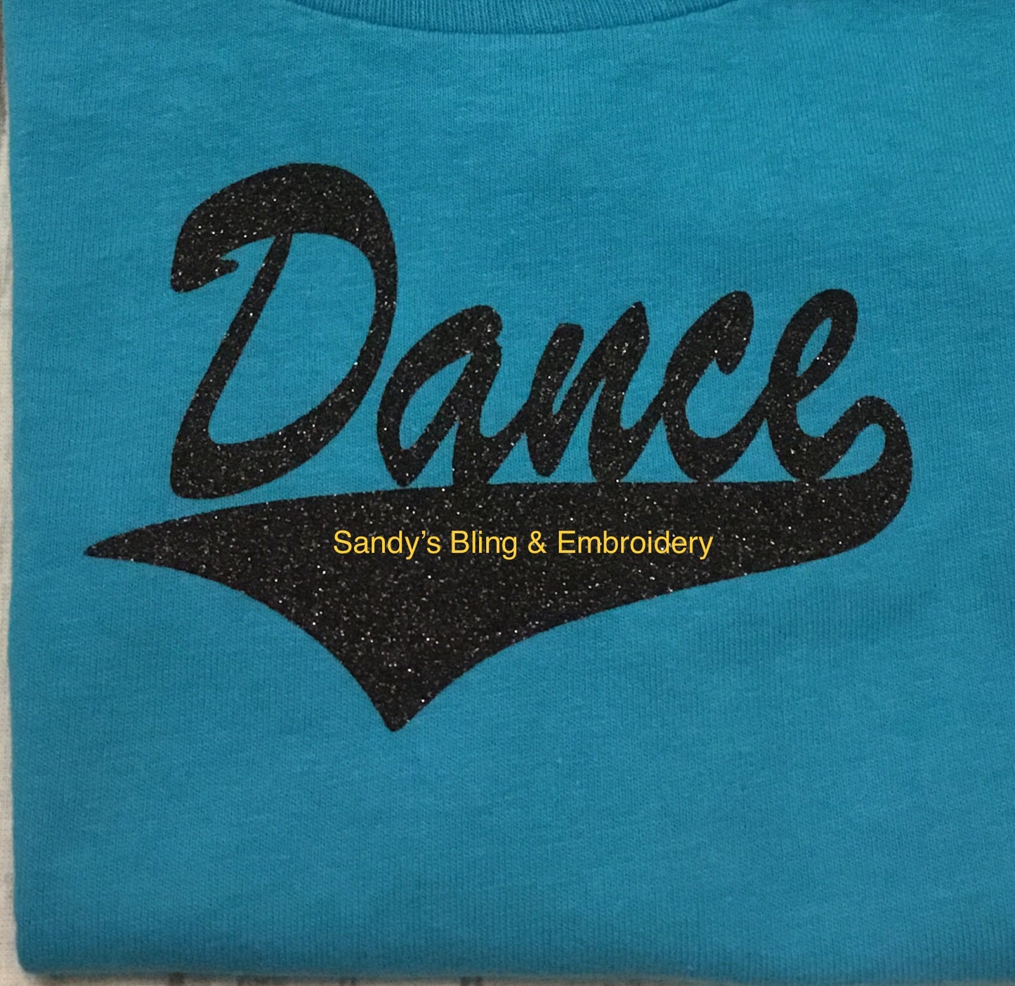 Toddler Turquoise Dance T-shirt with Black Glitter Vinyl - Sandy's Bling & Embroidery