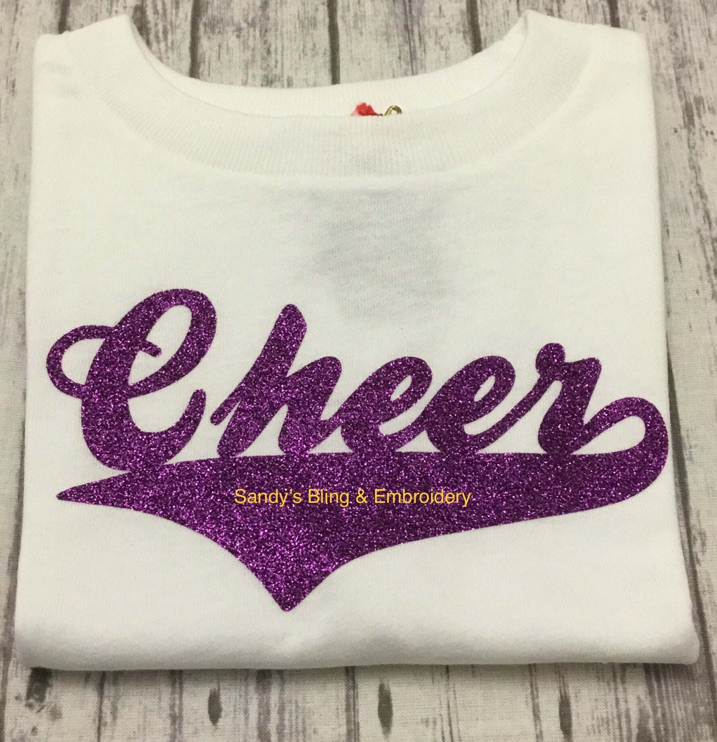 Toddler White Cheer T-shirt with Purple Glitter Vinyl - Sandy's Bling & Embroidery