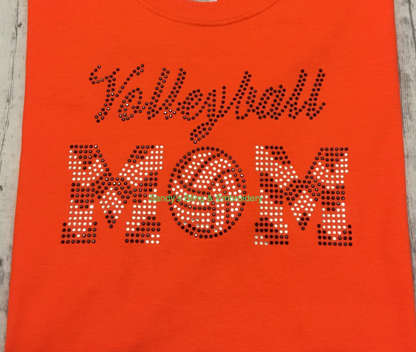 Orange Volleyball Mom Chevron Rhinestone T-shirt - Sandy's Bling & Embroidery