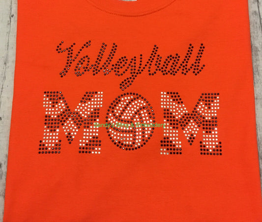 Orange Volleyball Mom Chevron Rhinestone T-shirt - Sandy's Bling & Embroidery