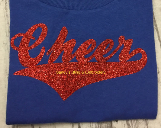 Toddler Royal Blue Cheer T-shirt with Red Glitter Vinyl - Sandy's Bling & Embroidery