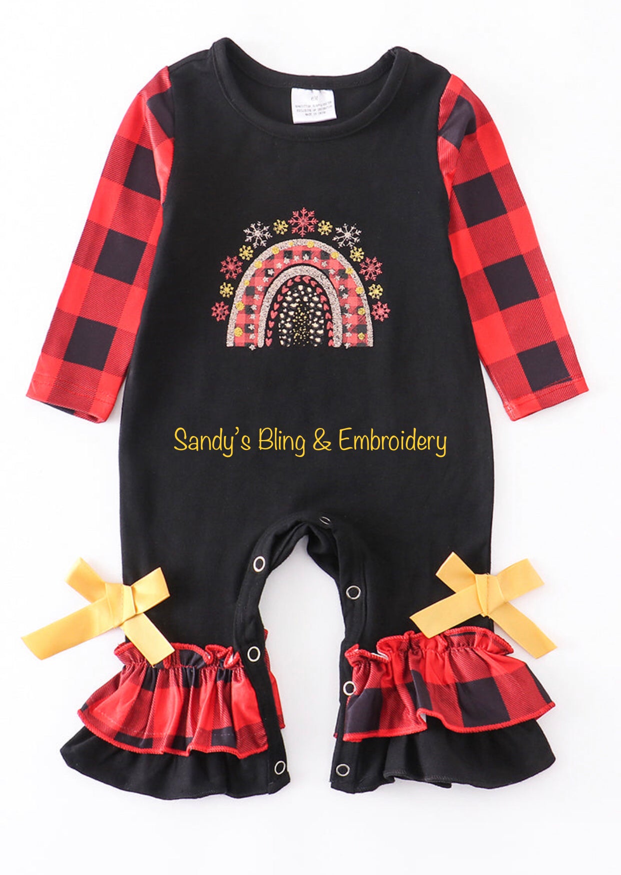 Baby Girl's Red & Black Buffalo Plaid Rainbow Ruffle Romper