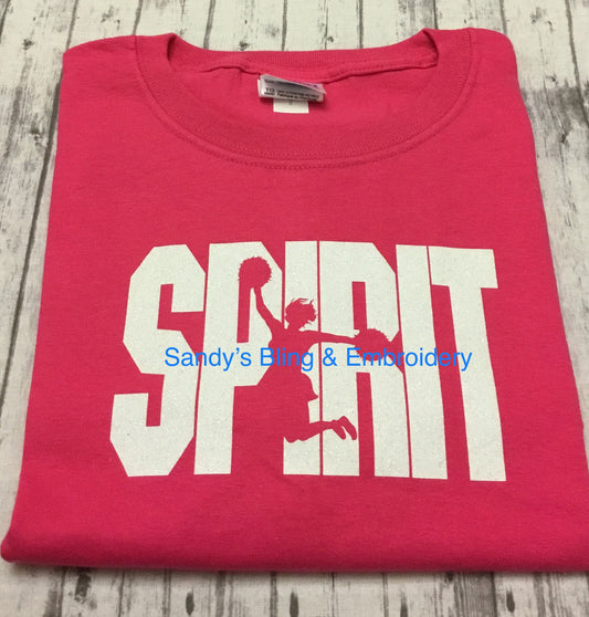 Hot Pink Spirit Cheerleader T-shirt with White Glitter Vinyl - Sandy's Bling & Embroidery