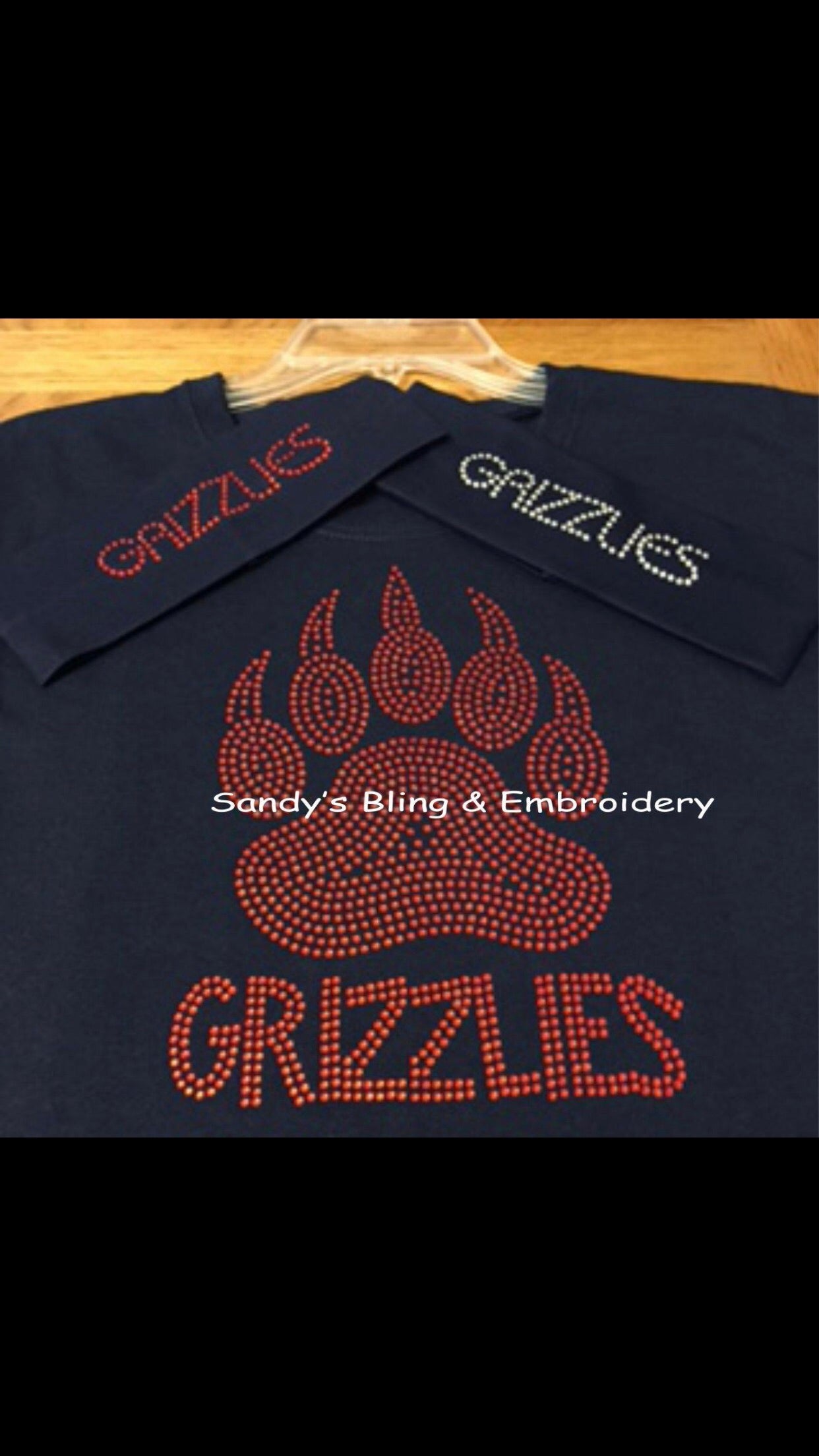 Navy Ladies Grizzlies Rhinestone T-shirt - Sandy's Bling & Embroidery