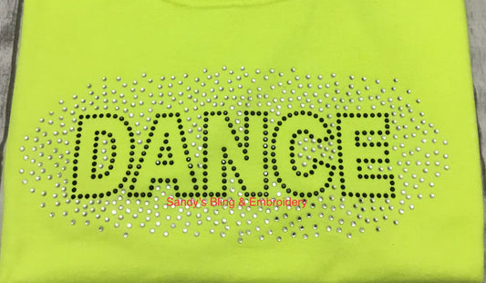 Neon Yellow Dance Scatter Rhinestone T-shirt - Sandy's Bling & Embroidery