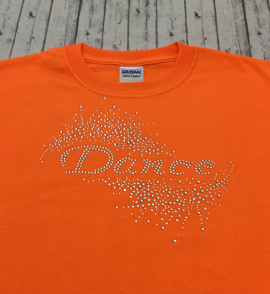 Youth Small Neon Orange Dance Rhinestone T-shirt - Sandy's Bling & Embroidery