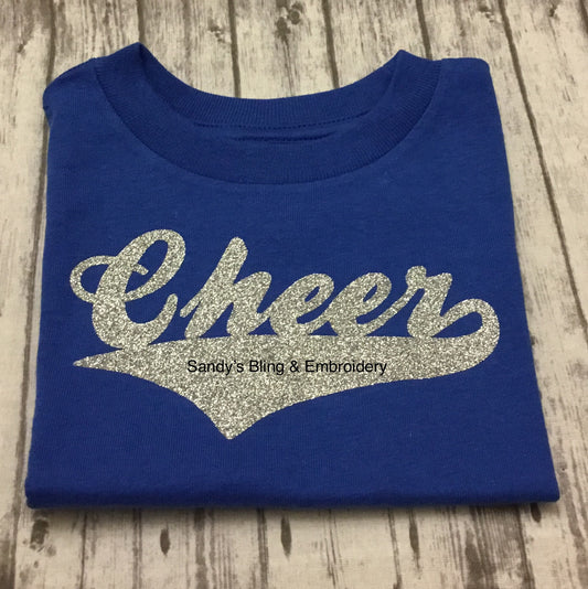 Toddler Royal Blue Cheer T-shirt with Silver Glitter Vinyl - Sandy's Bling & Embroidery