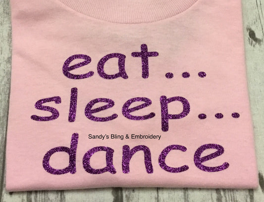 Toddler Pink Eat Sleep Dance T-shirt with Purple Glitter Vinyl - Sandy's Bling & Embroidery