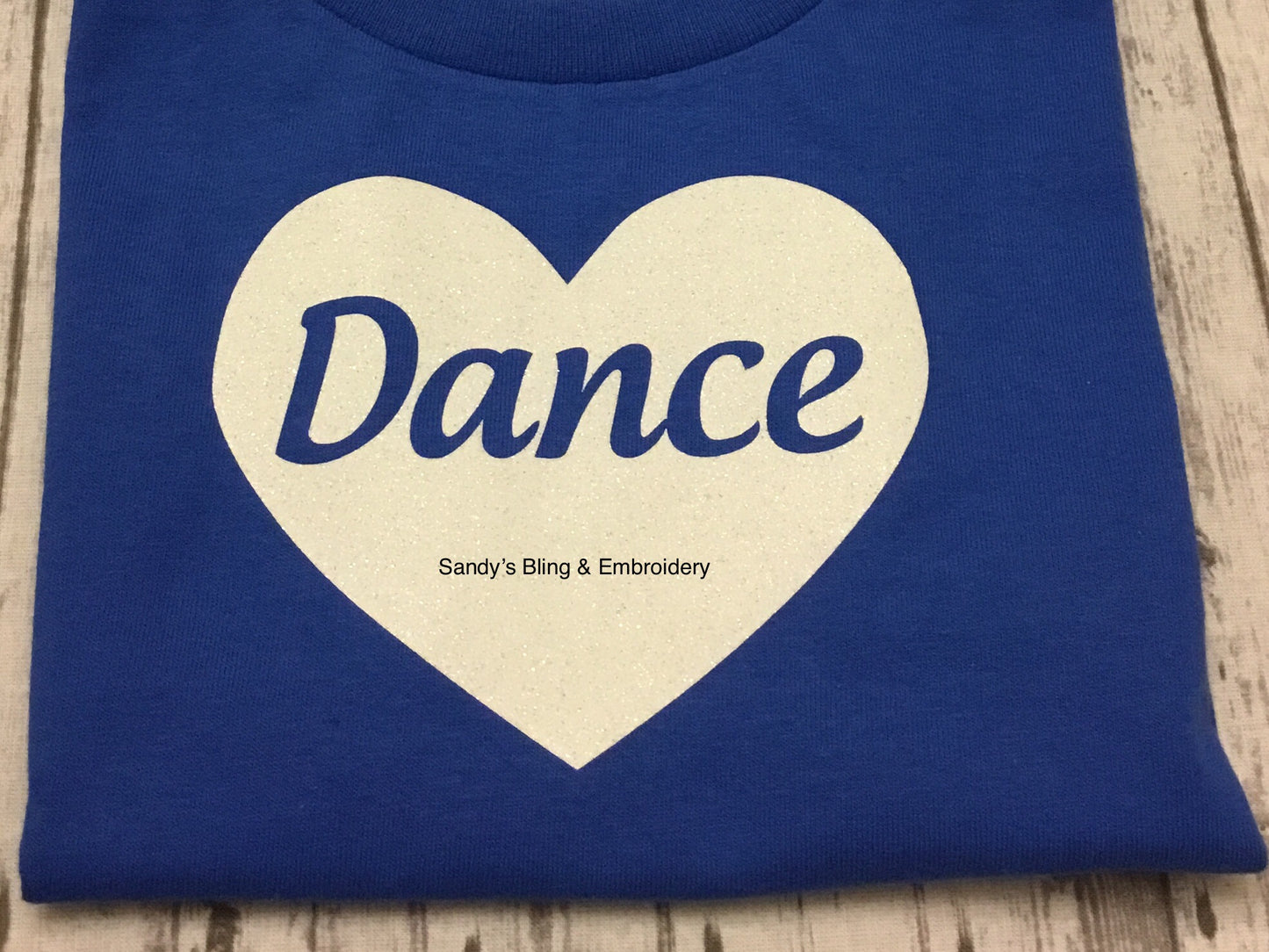 Toddler Royal Blue Heart Dance T-shirt with White Glitter Vinyl - Sandy's Bling & Embroidery