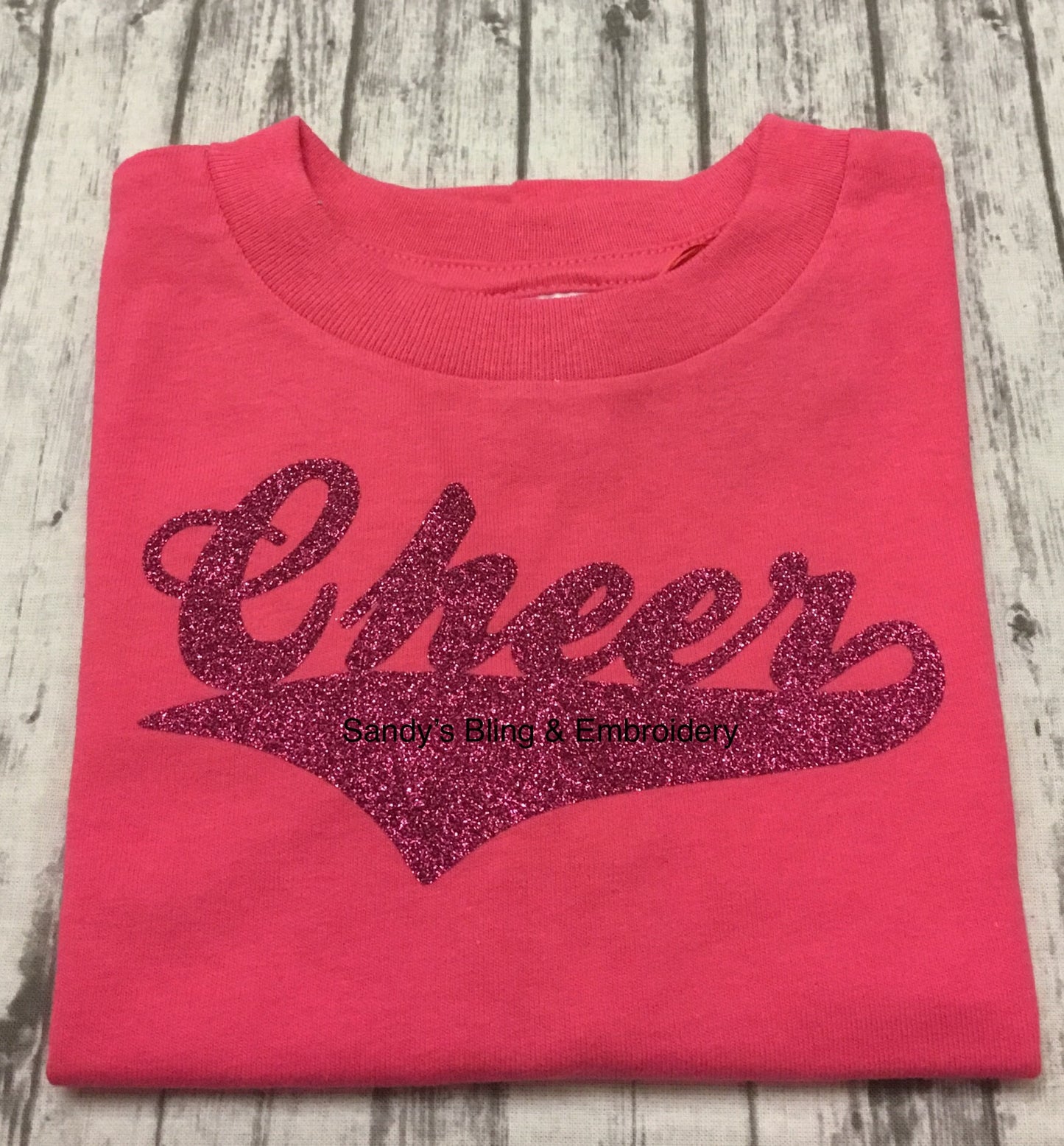 Toddler Hot Pink Cheer T-shirt with Hot Pink Glitter Vinyl - Sandy's Bling & Embroidery