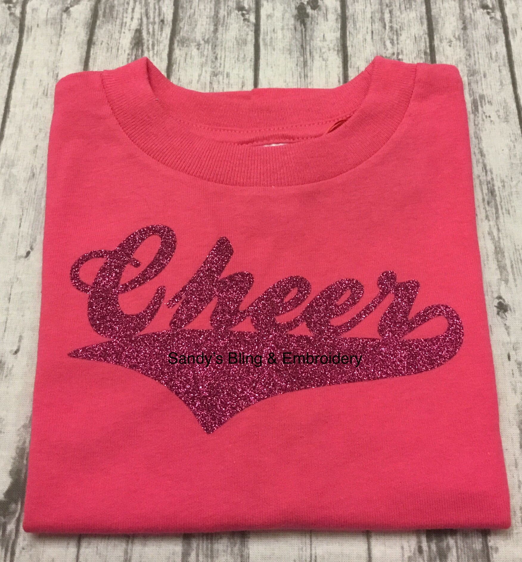 Toddler Hot Pink Cheer T-shirt with Hot Pink Glitter Vinyl - Sandy's Bling & Embroidery