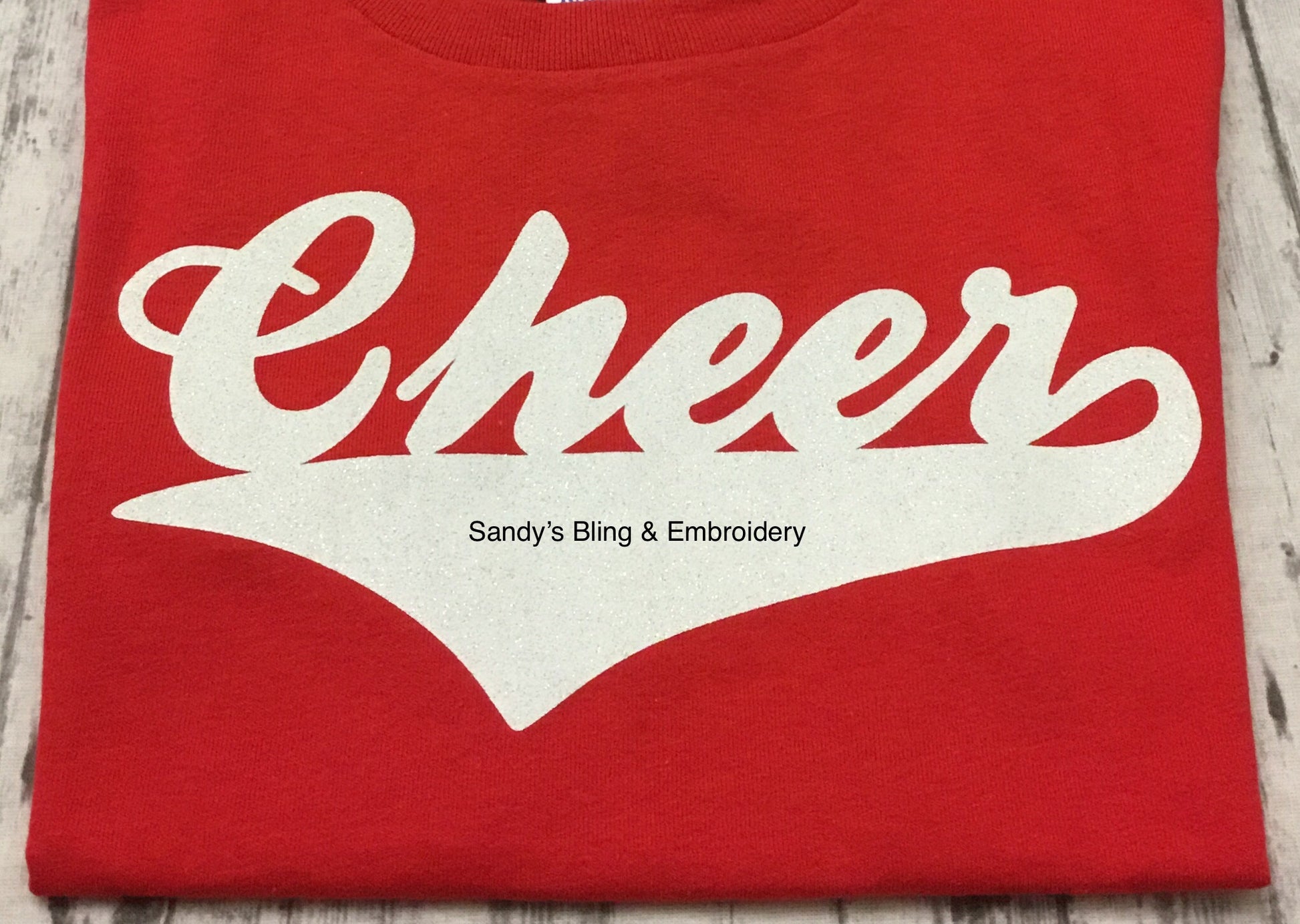 Toddler Red Cheer T-shirt with White Glitter Vinyl - Sandy's Bling & Embroidery