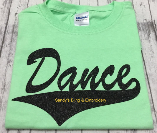 Mint Dance T-shirt with Black Glitter Vinyl - Sandy's Bling & Embroidery