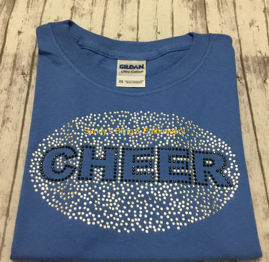 Youth Xsmall Iris Blue Rhinestone Cheer Scatter T-shirt - Sandy's Bling & Embroidery