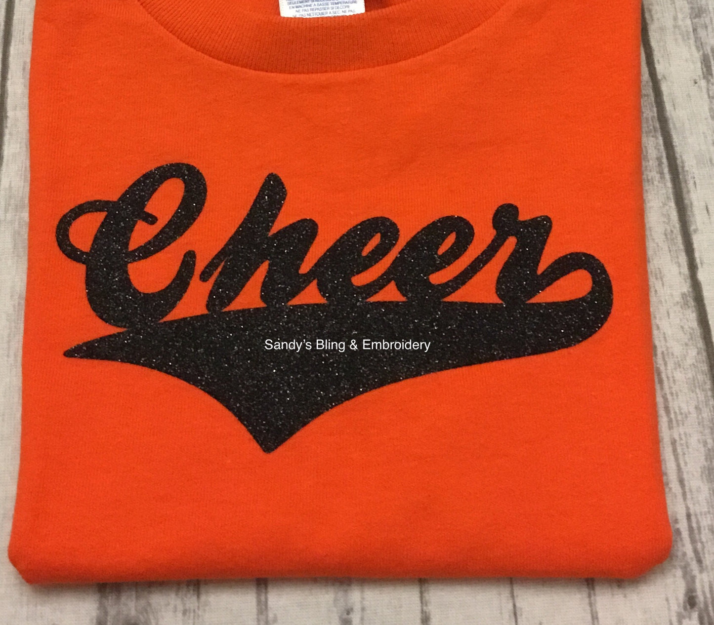 Toddler Orange Cheer T-shirt with Black Glitter Vinyl - Sandy's Bling & Embroidery